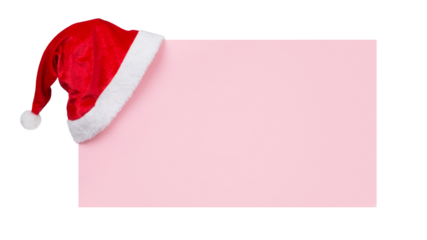 Santa Claus Hat Hanging on Pink Banner Isolated on White and Png Transparent Background