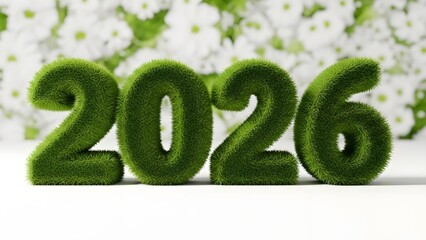 The year 2026 formed from lush green moss against a neutral background