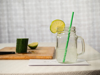 Healthy cucumber mint and lime refreshing detox drink 