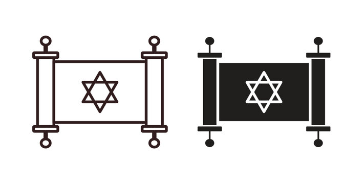 Scroll Torah icon with glyph and line. black vector icons for Web UI