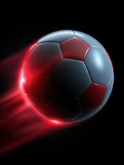 Fototapeta premium Soccer ball moves quickly with red lights in dark background