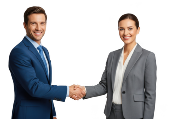 Professional business people shaking hands firmly demonstrating partnership and agreement isolated on transparent background