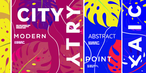 Vibrant abstract art posters with bold typography and colorful geometric shapes
