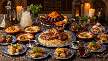 Luxurious Middle Eastern Feast on Ornate Table Setting