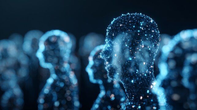 Digital human profiles forming a network, symbolizing artificial intelligence, data processing, and global social connection in a technological future ai communication - Powered by Adobe