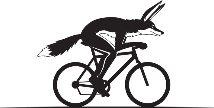 Whimsical silhouette of a fox riding a bicycle in motion