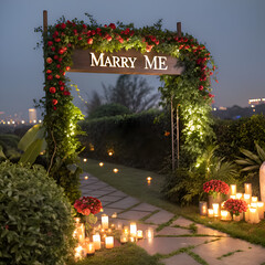 Romantic Proposal Garden Arch at Night on transparent background
