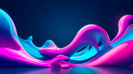 Abstract Fluid Wave Background in Vibrant Pink and Blue Colors with Glossy Surface Texture, Modern Design