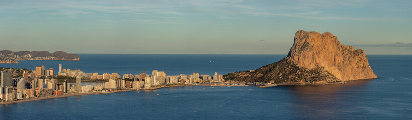 Calpe cityscape panorama with penyal d'ifac rock and mediterranean sea