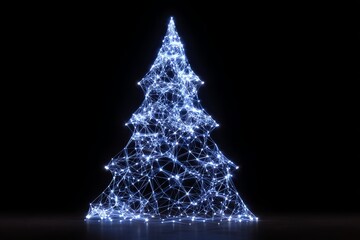 Illuminated Christmas tree design featuring glowing blue lights against dark background