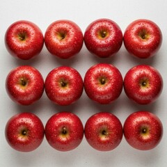 Vibrant Red Apples Neatly Lined Up Twelve Healthy Fruits