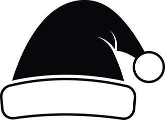 A floating Vector solid black icon for Santa hat black and white on white background  