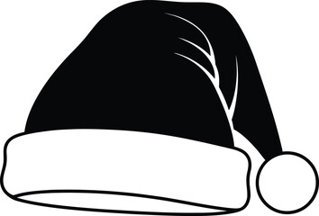 A floating Vector solid black icon for Santa hat black and white on white background  