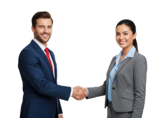 Professional businesspeople shaking hands firmly demonstrating agreement and partnership isolated on transparent background