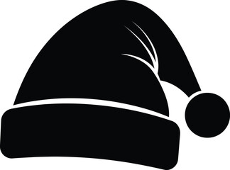 A floating Vector solid black icon for Santa hat black and white on white background  
