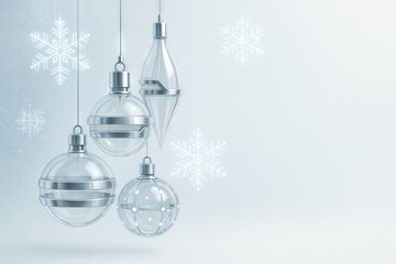 Futuristic christmas ornaments and snowflakes illustration for modern holiday decor concept of innovative decorations winter festivity seasonal design, copy space