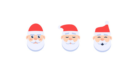 Cartoon Santa Claus faces with different expressions on a white background