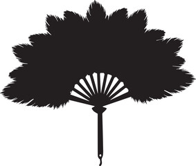 Silhouette of a large ornate feather fan against a white background © MDRAYHAN