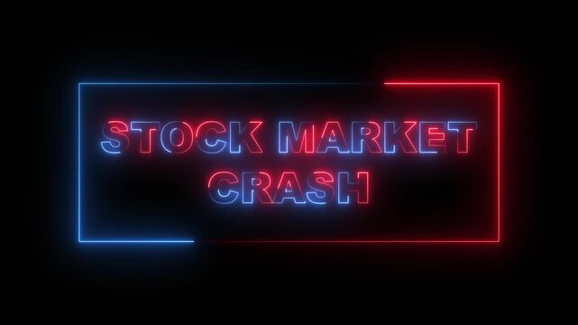 Glowing neon STOCK MARKET CRASH text icon animation.
