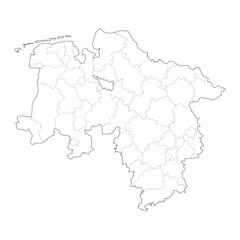 High Detail Vector Map of Lower Saxony Germany with Districts and Political Boundaries Black Outline Isolated on Transparent Background (Niedersachsen Karte)