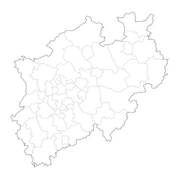 High Detail Vector Map of North Rhine-Westphalia Germany with Districts and Political Boundaries Black Outline Isolated on Transparent Background (Nordrhein-Westfalen Karte)