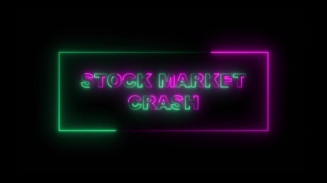 Glowing neon STOCK MARKET CRASH text icon animation.