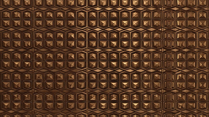Intricate close up of a woven rattan wall paneling displaying a repeating geometric pattern in warm brown tones and natural textures