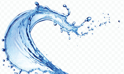 dynamic smooth liquid water splash with drops in mid air cut out and curve style isolated on white background 