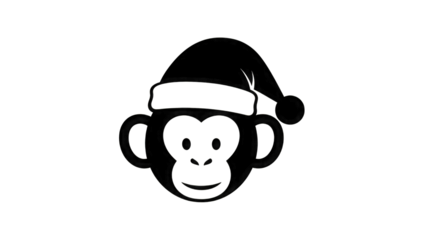 Monkey wearing Santa hat silhouette isolated on a transparent background