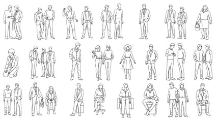 Large collection of people figures in an auto cad drawing for architectural design.