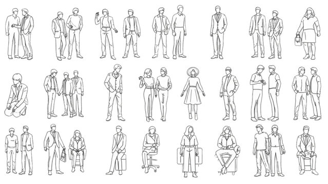 Large collection of people figures in an auto cad drawing for architectural design.