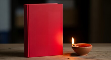 Illuminating Knowledge - A Red Book and a Glowing Diya.