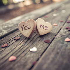 You & Me Hearts on Rustic Wood on transparent background