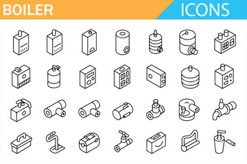 Gas and electric boiler heating equipment outline icon collection