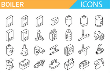 Heating equipment and boiler vector icon collection for HVAC and plumbing design