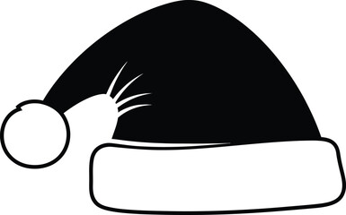 Vector solid black icon for Santa hat black and white on white background  