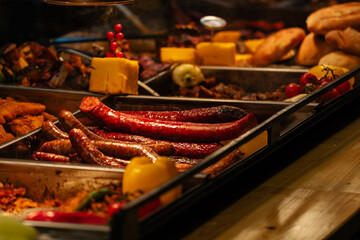 Traditional Romanian food at Bucharest Christmas Market. Tasty street food