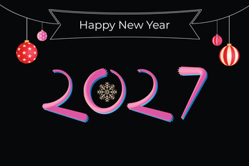 Happy New Year 2027 Celebration with Festive Ornaments