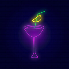 Neon vector illustration of a cocktail