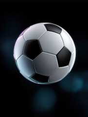 Fototapeta premium Soccer ball floating against dark background with soft light
