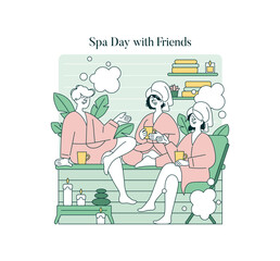 Friends Enjoying Spa Day Vector Illustration