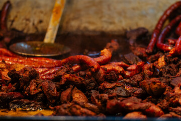 Traditional Romanian food at Bucharest Christmas Market. Tasty street food