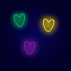 Neon vector illustration of hearts