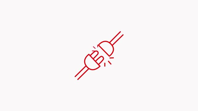 Electric plug red icon symbol. Connection, socket with a plug, icons.Concept of 404 error connection.Electric  Plug with wire simple glyph pictogram symbol.