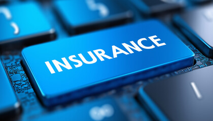 Modern insurance concept with bold white lettering on a clean blurred background, creating a versatile corporate visual suitable for websites, financial presentations, promotional materials and busine