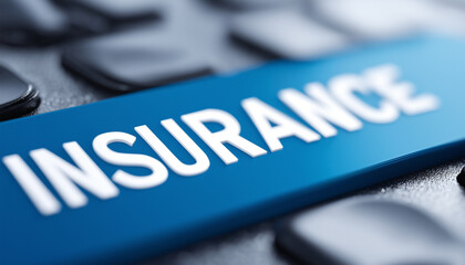 Modern insurance concept with bold white lettering on a clean blurred background, creating a versatile corporate visual suitable for websites, financial presentations, promotional materials and busine