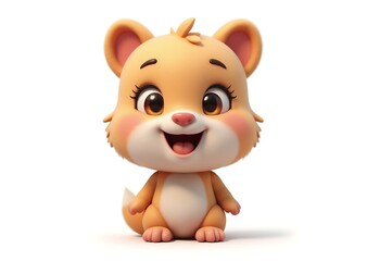 Fototapeta premium Cute animated orange hamster creature with big bright eyes and pink nose 3D render