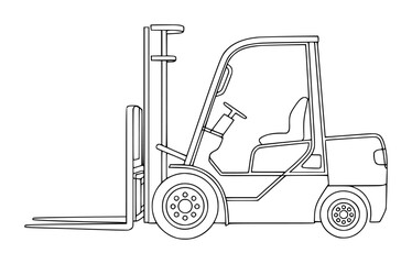 Black and white line of an industrial forklift truck side view vehicle machinery