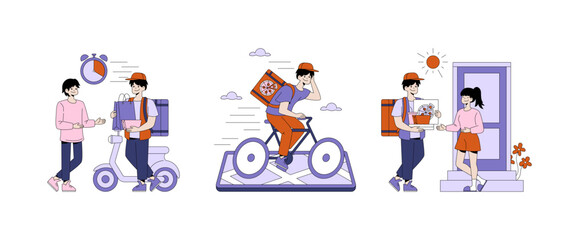 Delivery Service Vector Illustration with Couriers in Action