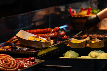 Traditional Romanian food at Bucharest Christmas Market. Tasty street food